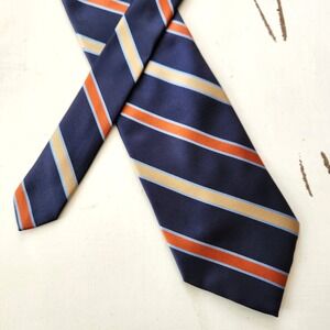 Vintage Brooks Brothers 346 Silk Stripe Necktie Navy Orange Yellow 60"